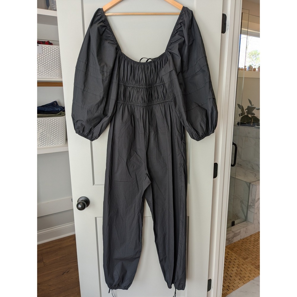 Ulla Johnson Amalie Jumpsuit Black Square Neck Puff Sleeve Tie Waist 8 READ - Picture 7 of 16